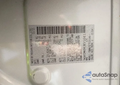 2015 Nissan Rogue Sv z USA, uszkodzony, nr VIN 5N1AT2MV3FC855081